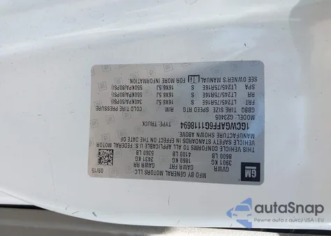 2016 Chevrolet Express 2500 Work Van z USA, uszkodzony, nr VIN 1GCWGAFF6G1118694